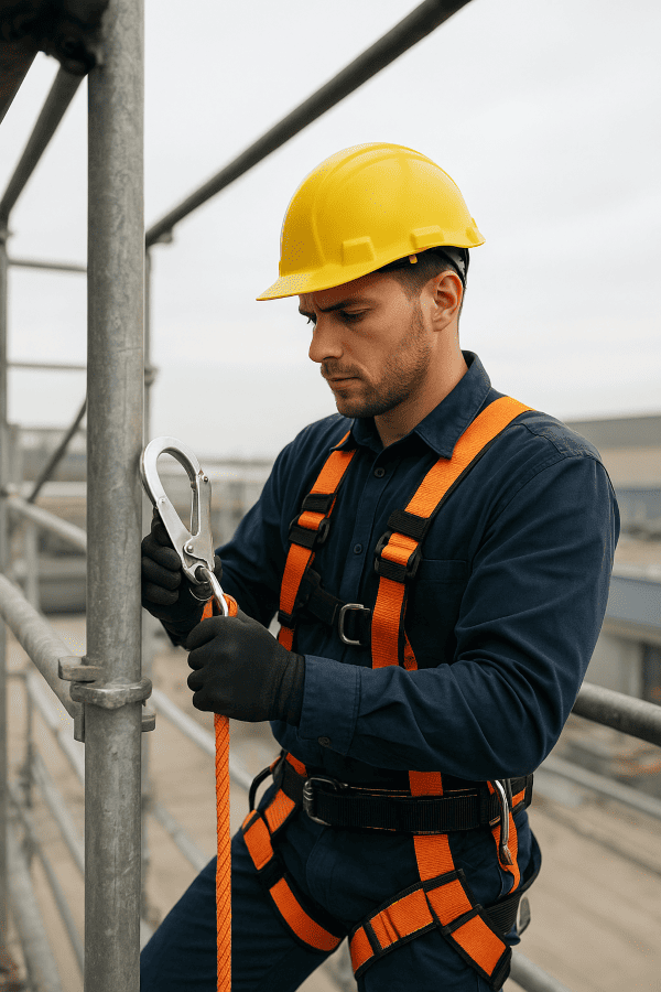 TRABAJADOR CON CINTURON DE SEGURIDAD