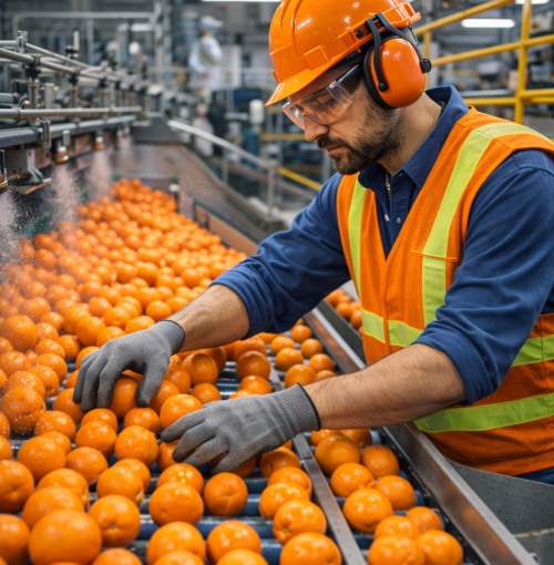 trabajador en una maquina alimentaria
